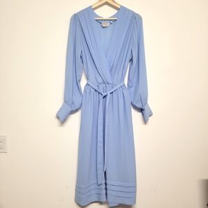 Nordstrom Sky Blue Silk Like  Elegant Long Sleeve Dress With Belt